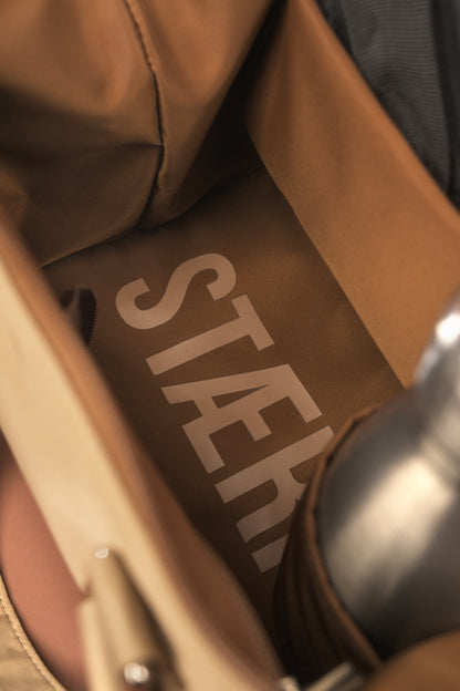 STÆRKE mini gym bag interior branding logo detail on beige lining